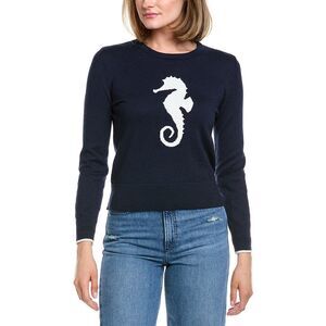 Hannah Rose Womens Seahorse Cashmere-Blend Sweater, Blue